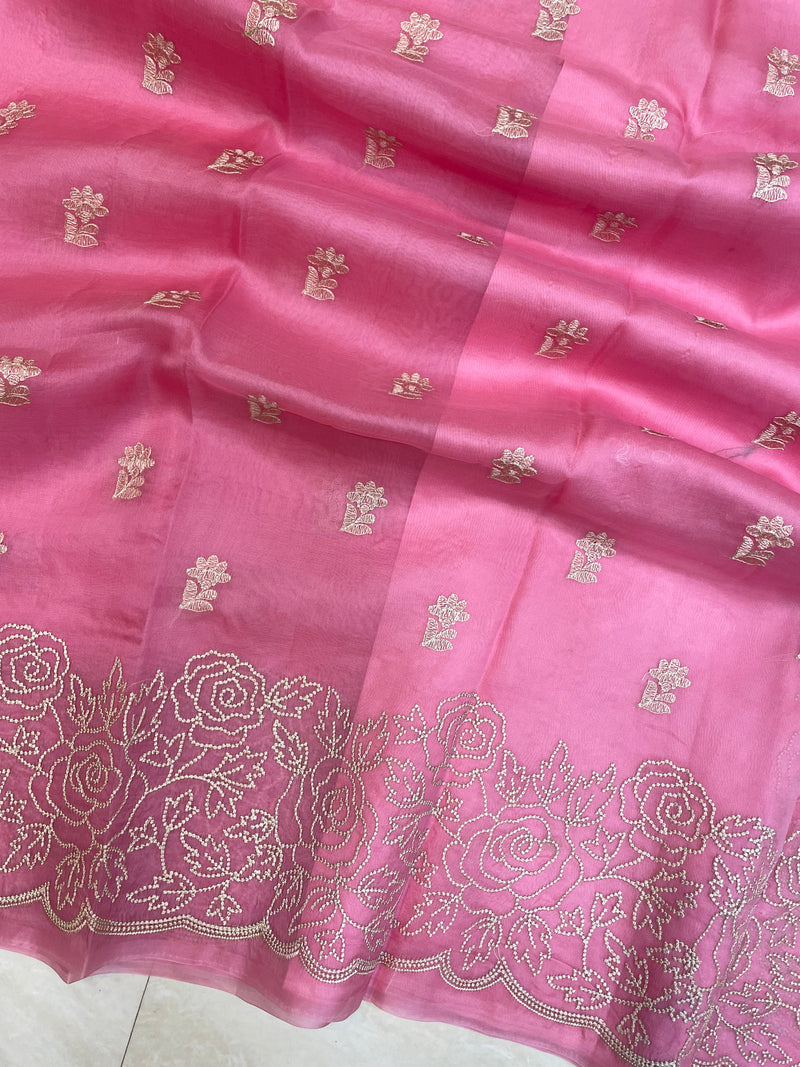 Pure organza Chikankari Handloom Banarasi Saree - The Handlooms