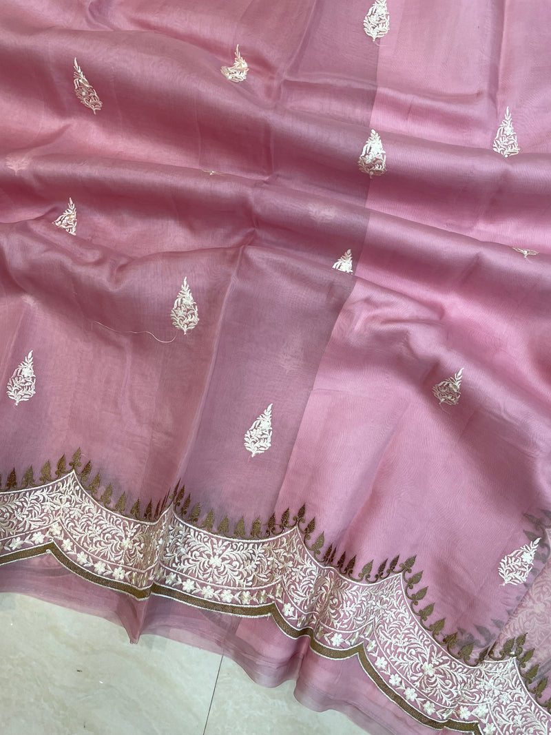 Pure organza Chikankari Handloom Banarasi Saree - The Handlooms