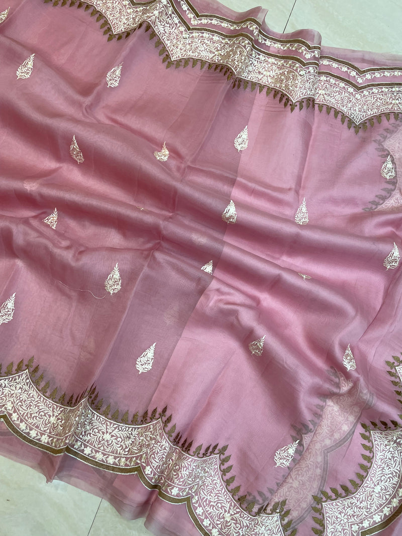 Pure organza Chikankari Handloom Banarasi Saree - The Handlooms