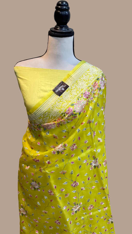 Pure Organza Chikankari Handloom Banarasi Saree - The Handlooms