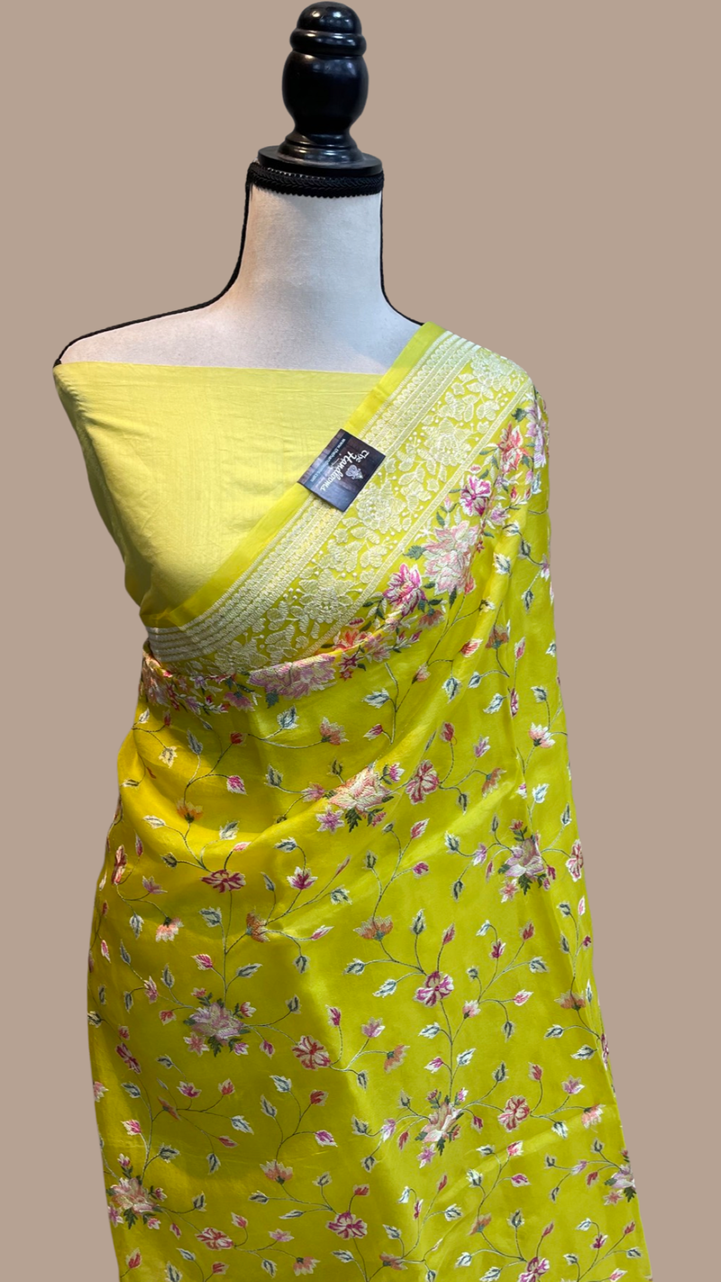 Pure Organza Chikankari Handloom Banarasi Saree - The Handlooms
