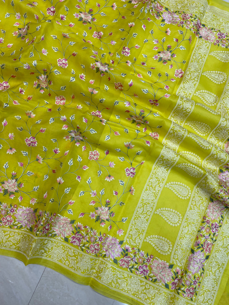 Pure Organza Chikankari Handloom Banarasi Saree - The Handlooms