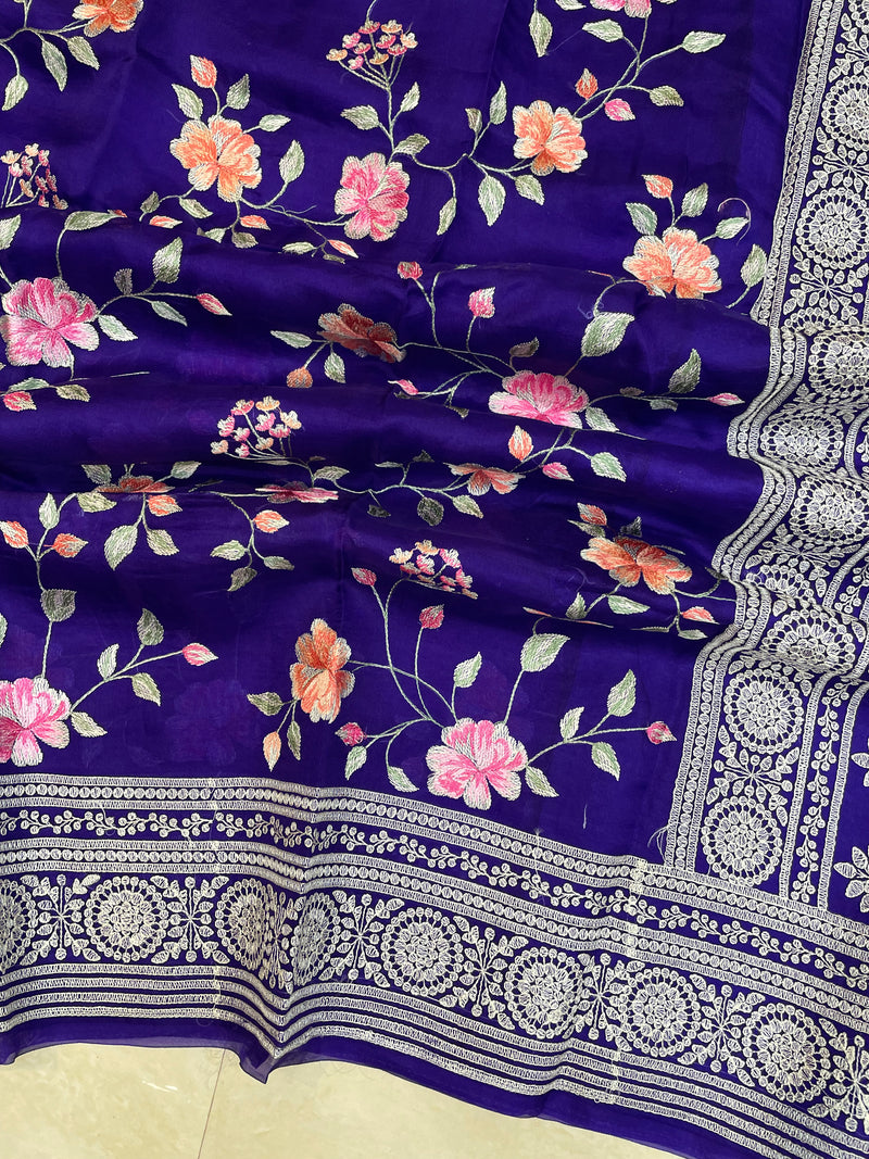 Pure Organza Chikankari Handloom Banarasi Saree - The Handlooms