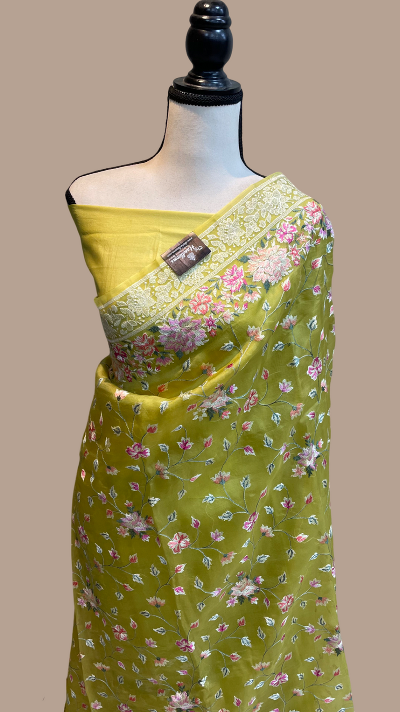 Pure Organza Chikankari Handloom Banarasi Saree - The Handlooms