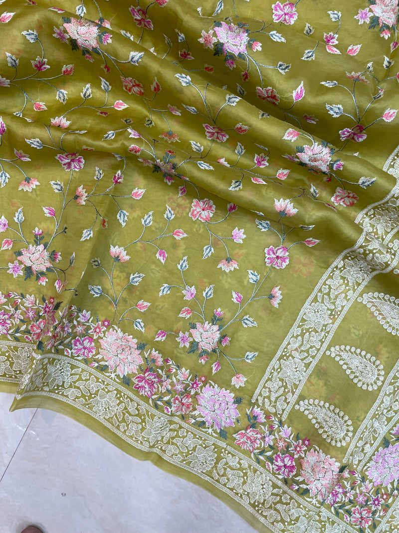 Pure Organza Chikankari Handloom Banarasi Saree - The Handlooms