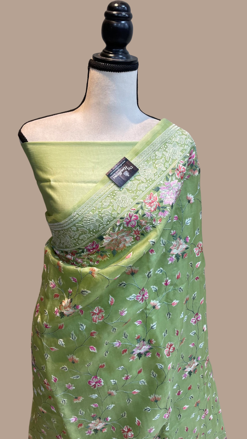 Pure Organza Chikankari Handloom Banarasi Saree - The Handlooms