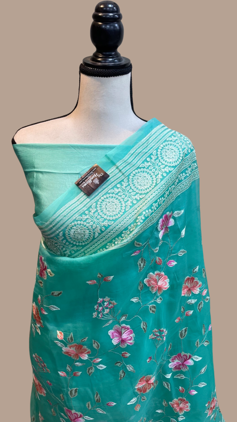 Pure Organza Chikankari Handloom Banarasi Saree - The Handlooms