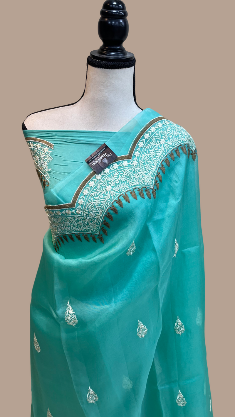 Pure Organza Chikankari Handloom Banarasi Saree - The Handlooms