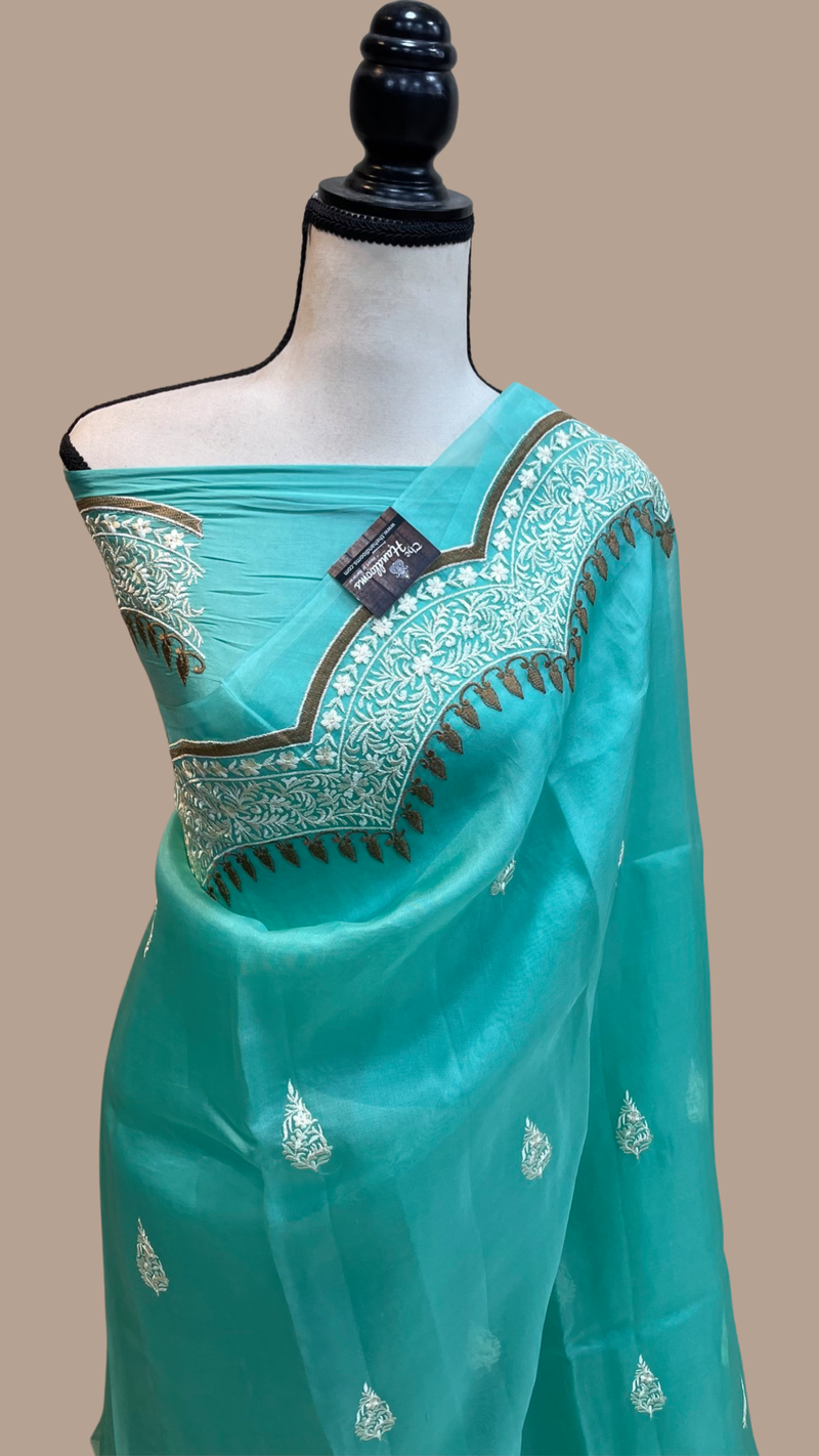 Pure Organza Chikankari Handloom Banarasi Saree - The Handlooms