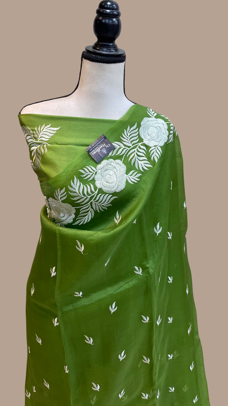 Pure Organza Chikankari Handloom Banarasi Saree - The Handlooms