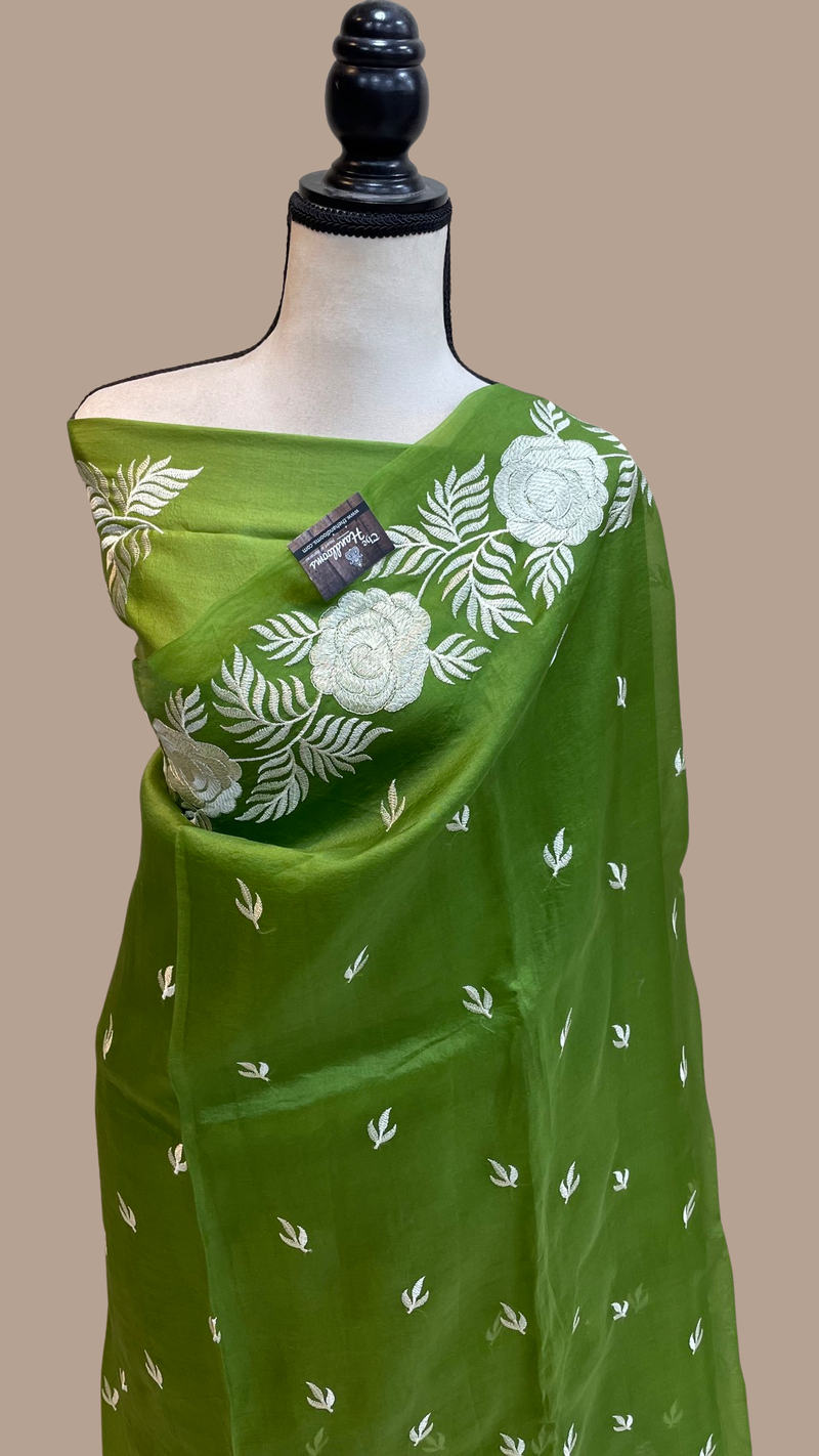 Pure Organza Chikankari Handloom Banarasi Saree - The Handlooms
