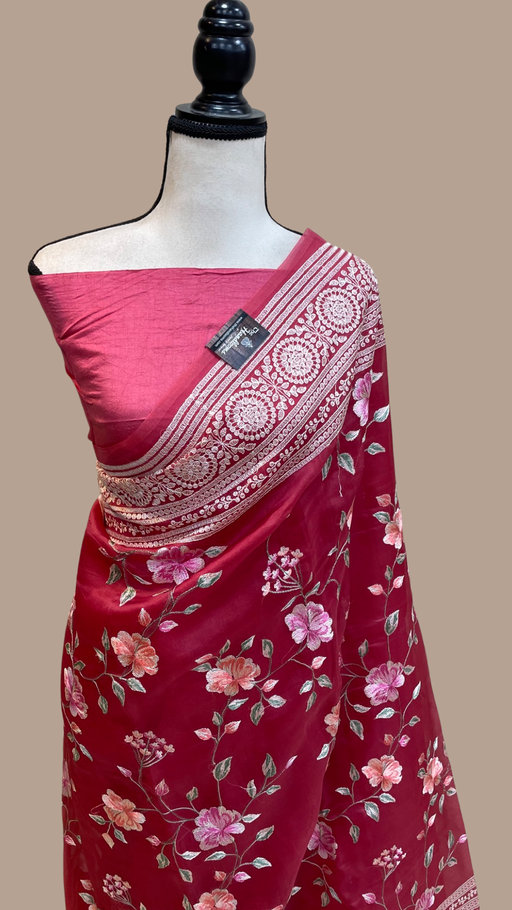 Pure Organza Chikankari Handloom Banarasi Saree - The Handlooms