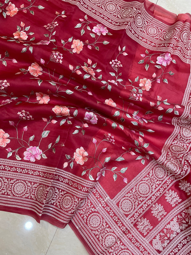 Pure Organza Chikankari Handloom Banarasi Saree - The Handlooms