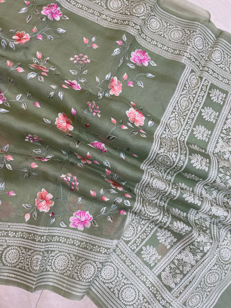 Pure Organza Chikankari Handloom Banarasi Saree - The Handlooms