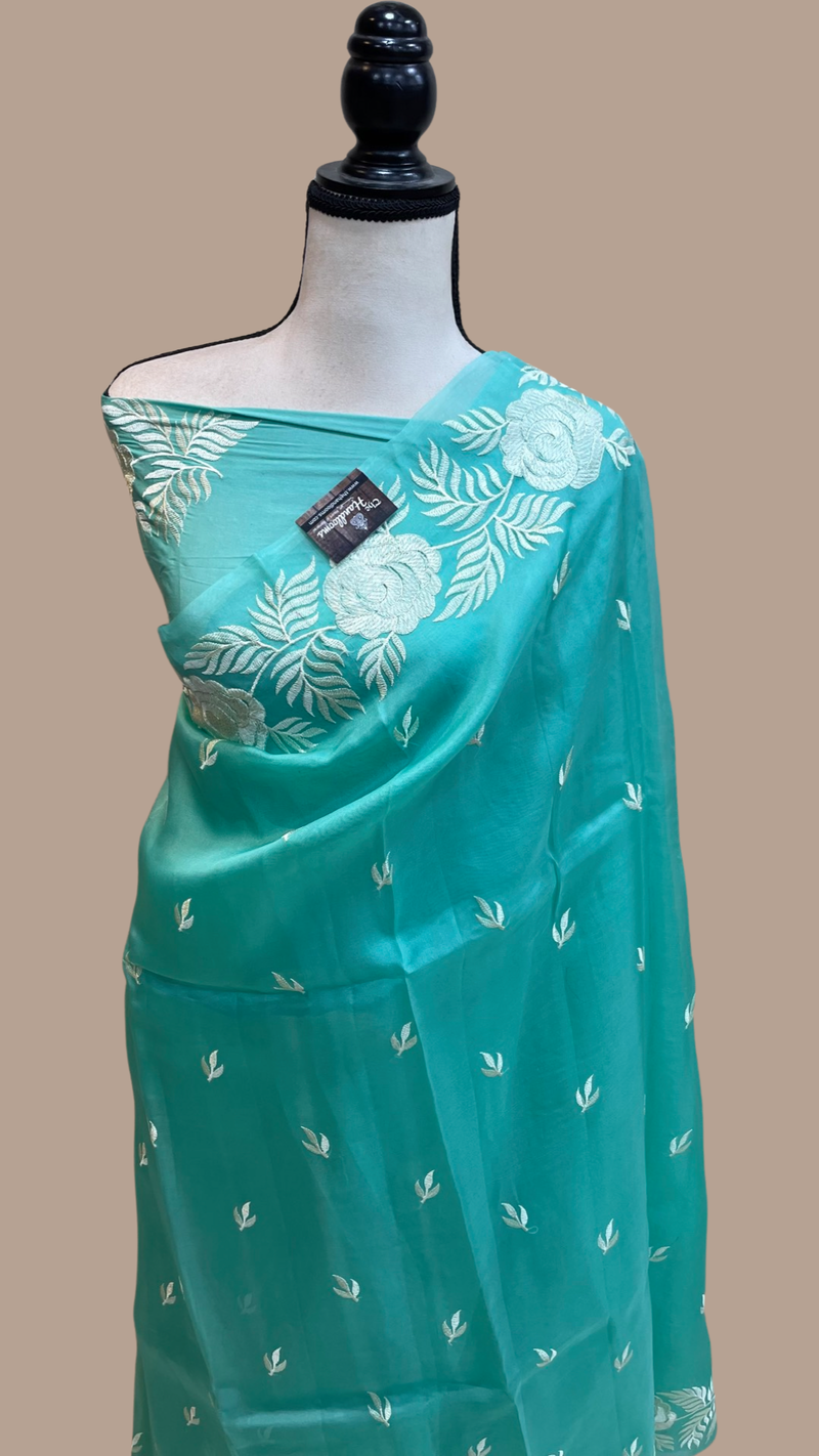 Pure Organza Chikankari Handloom Banarasi Saree - The Handlooms