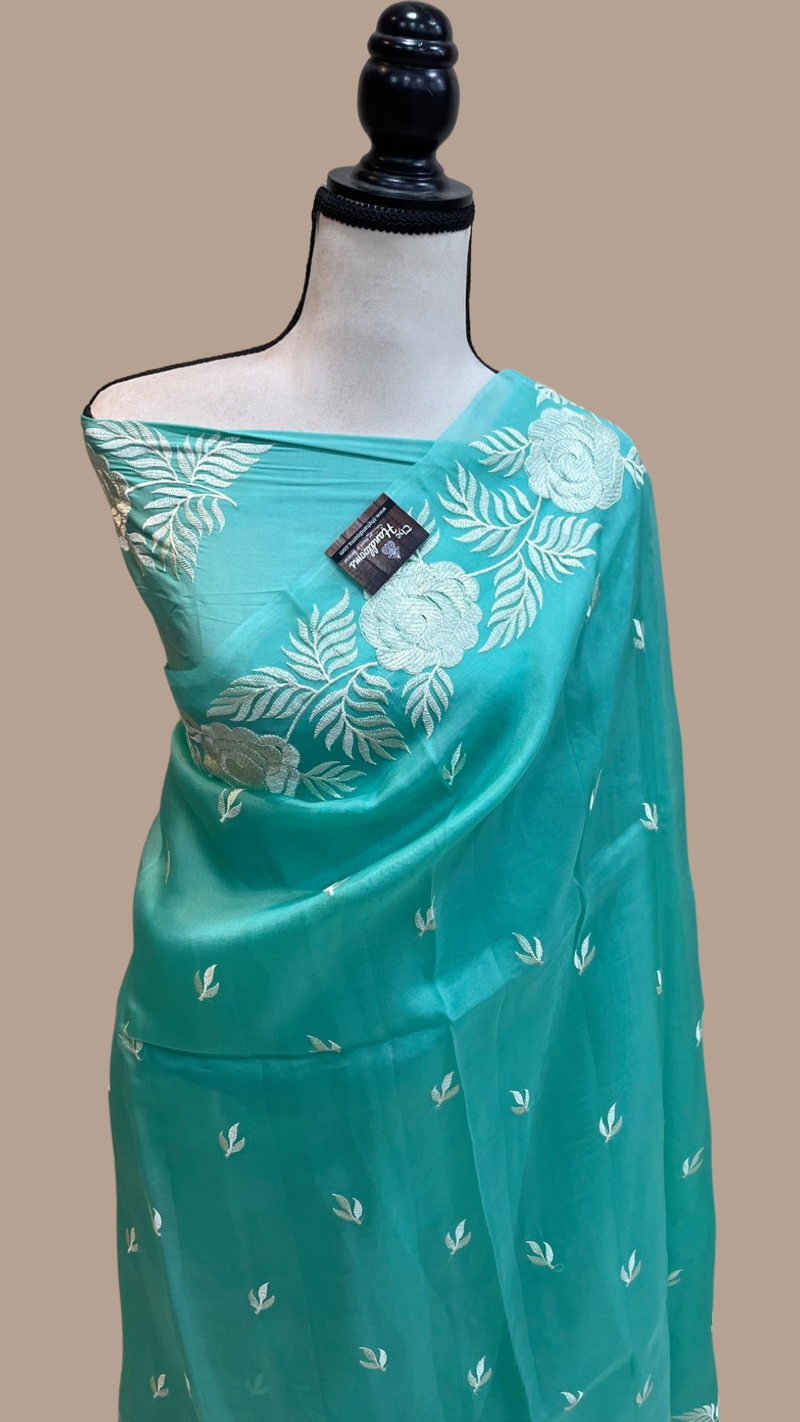 Pure Organza Chikankari Handloom Banarasi Saree - The Handlooms
