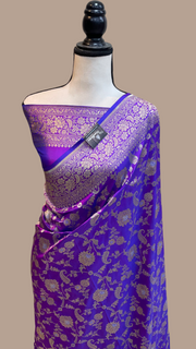 Pure Katan Silk Banarasi Handloom Saree - All over Sona Roopa Jaal work - The Handlooms