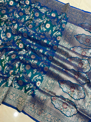 Pure Katan Silk Banarasi Handloom Saree - All over sona roopa Jaal work With Meenakari - The Handlooms