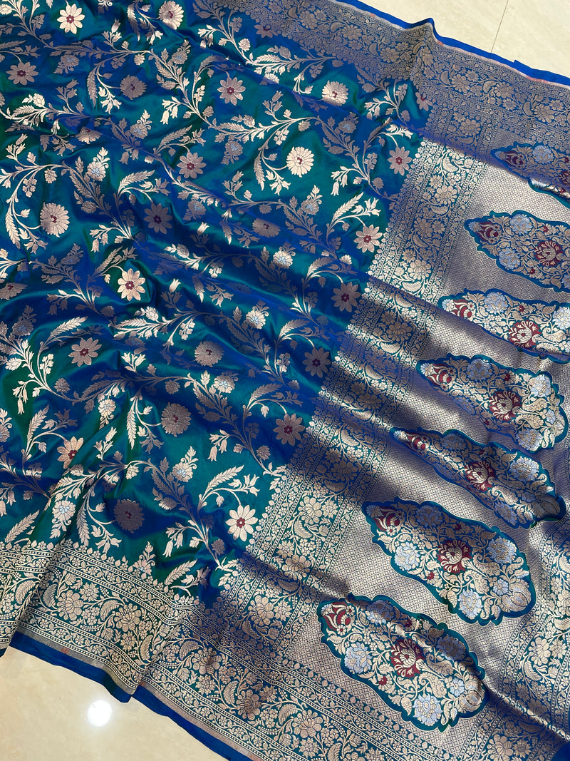 Pure Katan Silk Banarasi Handloom Saree - All over sona roopa Jaal work With Meenakari - The Handlooms